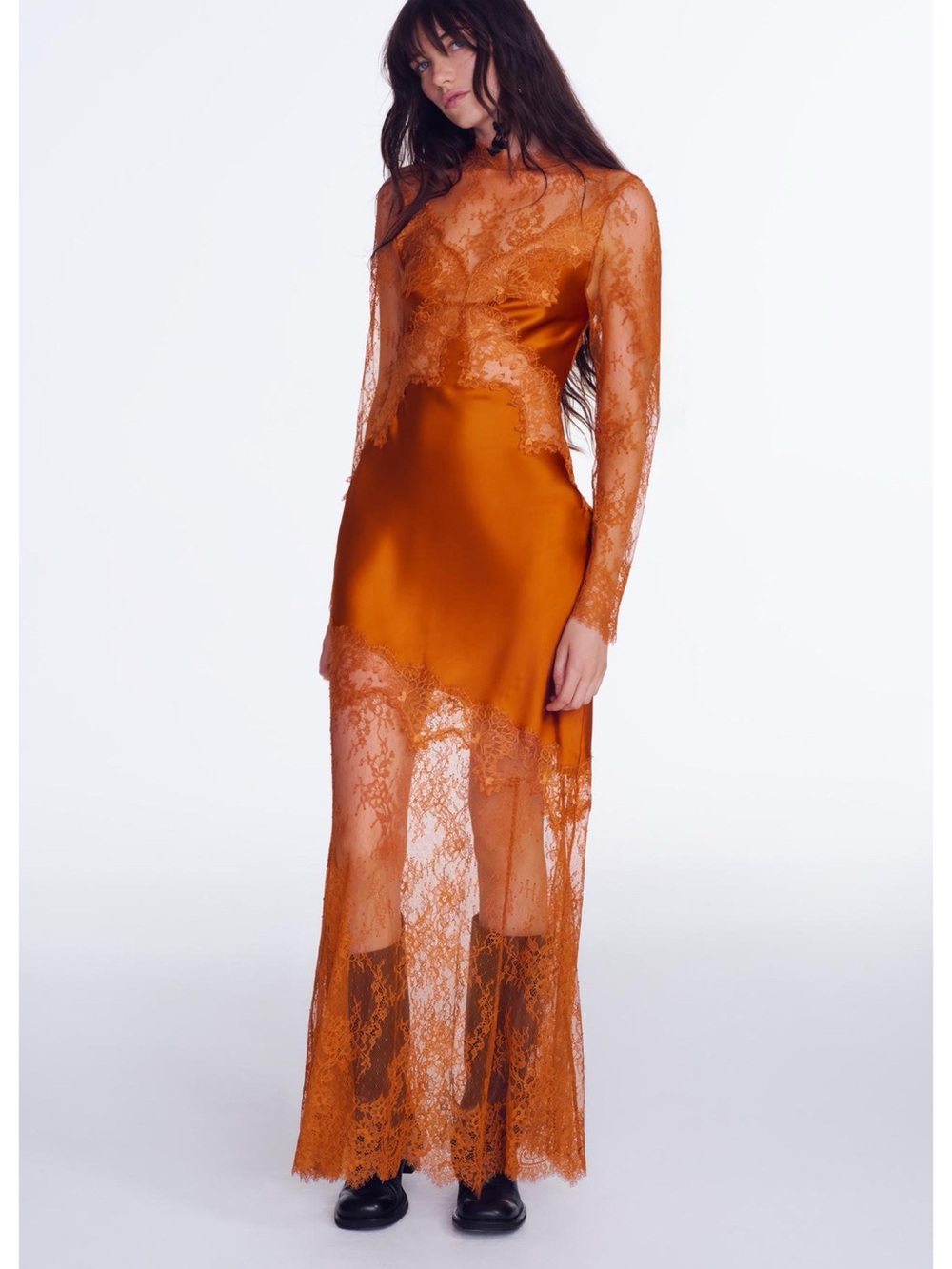 Zara ZW Collection Lace Satin Dress - Orange - NEW NWT - S Small